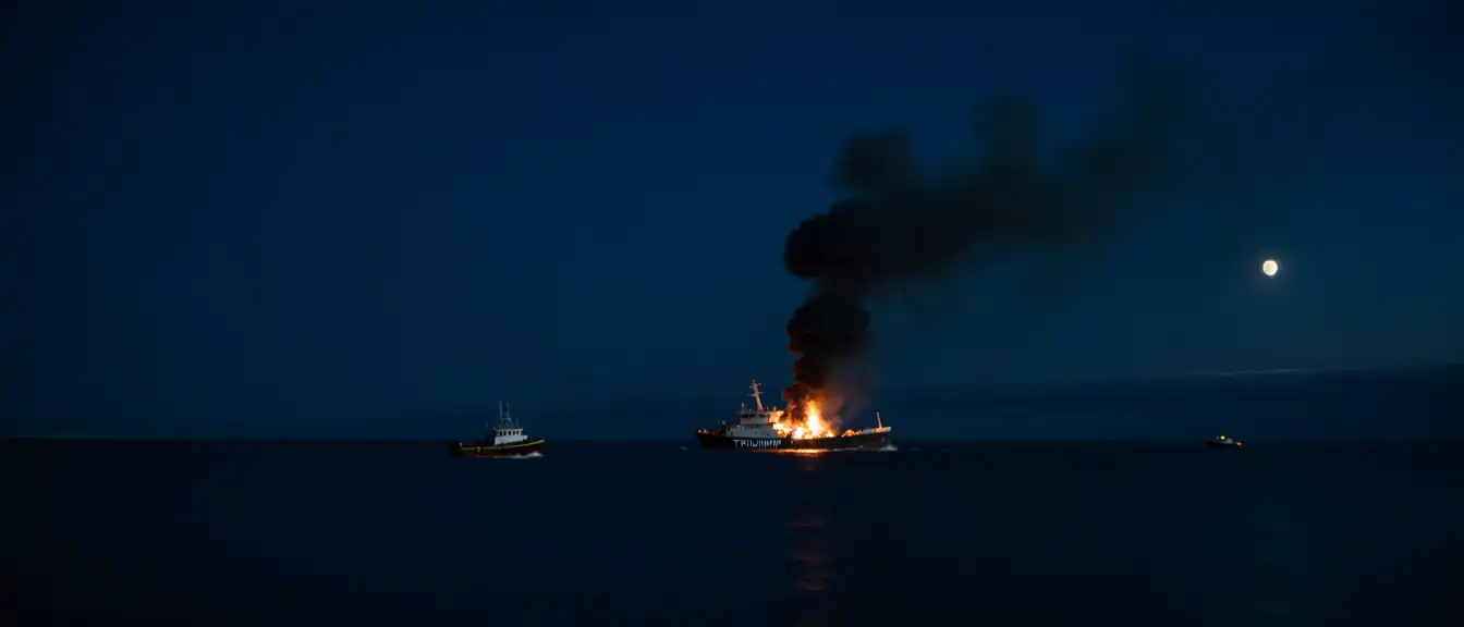 Морской спасательный подцентр Петропавловска-Камчатского сообщил о невозможности высадки на горящее судно Триумф