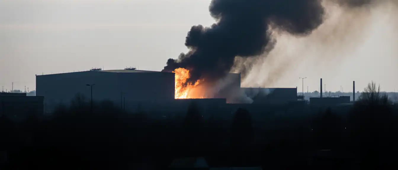 Огонь охватил огромную складскую территорию в пригороде Петербурга