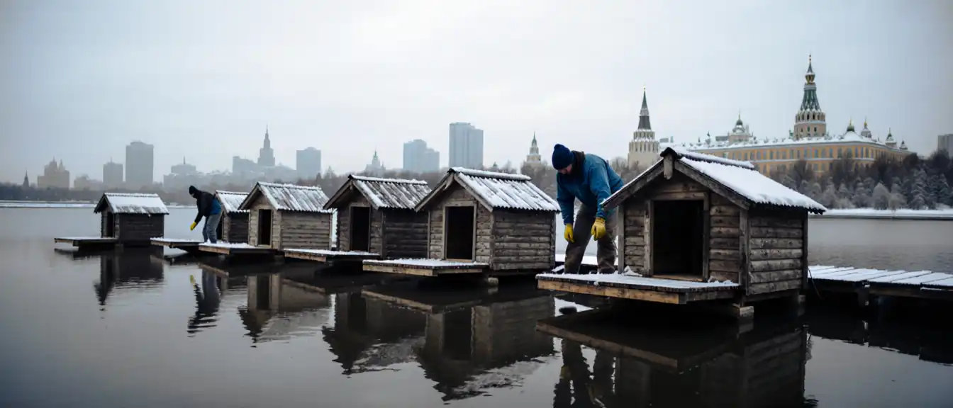 Подготовка столичных водоемов к морозам: специалисты изымают утиные домики из московских прудов