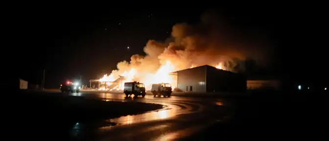 Ночной пожар в деревне Яльгелево уничтожил складской комплекс с лакокрасочной продукцией