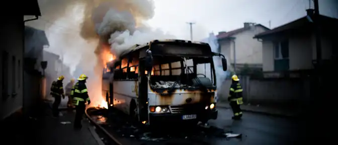 Пожар в Щербинке: на улице Высокой охвачен пламенем пассажирский автобус